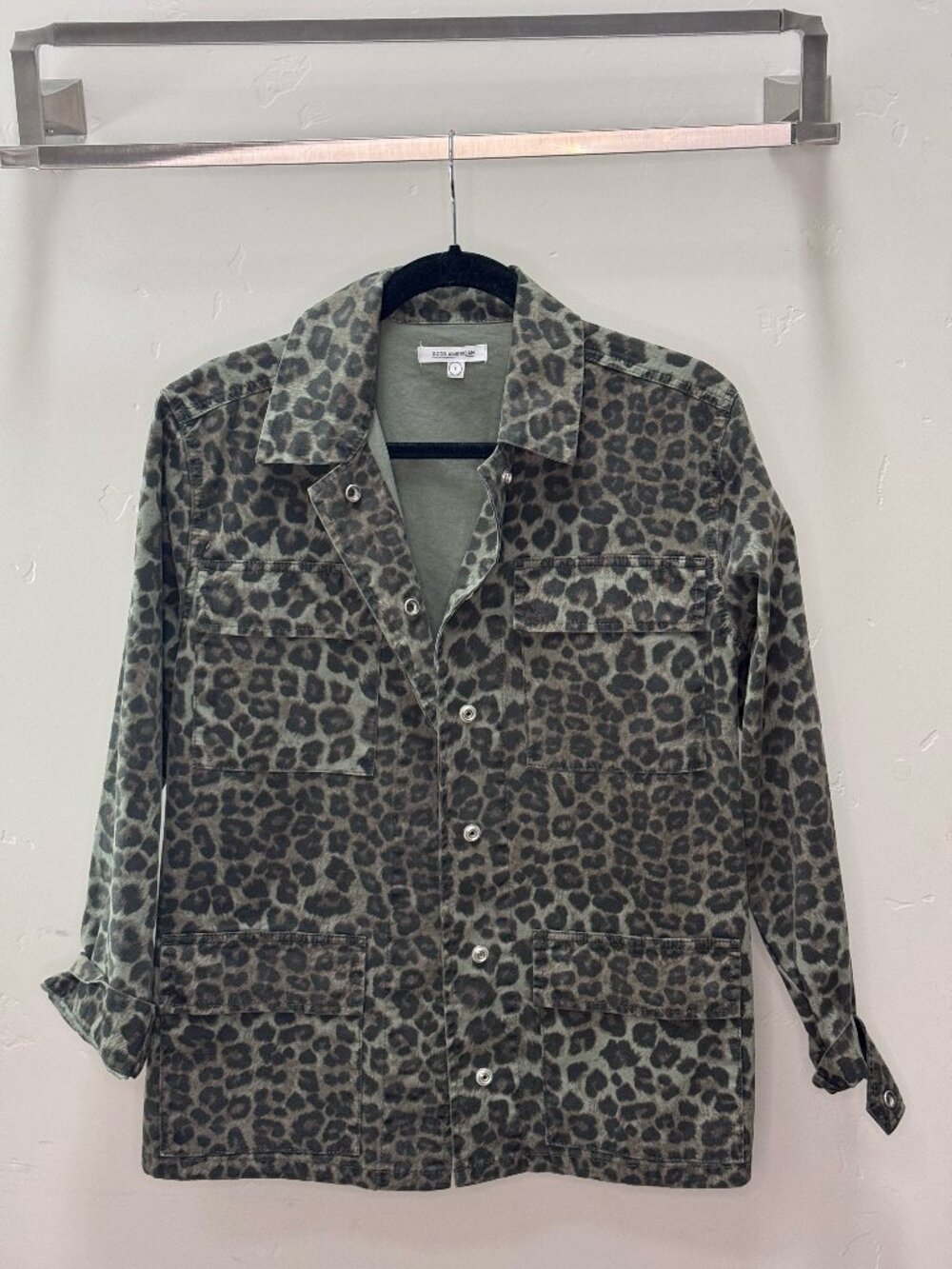 Good American Sage Leopard Snap Front Utility Jacket Size 1 (S)